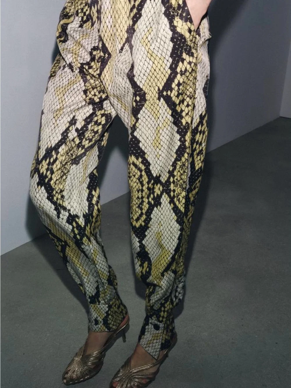 Zara ZW Collection Animal Print Trousers worn by CAT DEELEY  NWOT